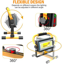 Carica l'immagine nel visualizzatore di Gallery, T-SUN 60W Faretto Portatile, 14400mAh Faretto da cantiere LED Lampada, 6 Modalità di Luminosità, IP65 Impermeabile Emergenza per Faro Lavoro Luce inondazione lavoro per Interno ed Esterno.