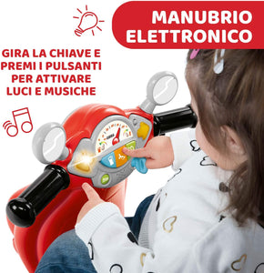 Chicco Vespa per Bambini Primavera Rossa, Moto Giocattolo Cavalcabile con Pannello Elettronico, Luci e Suoni, Ruote di Supporto Rimuovibili, Max 25 Kg - Giochi per Bambini 1-3 Anni Rosso