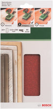 Carica l'immagine nel visualizzatore di Gallery, Bosch 2609256B21 - Fogli abrasivi per smerigliatrici a vibrazione, 115 x 230, sistema di fissaggio automatico, 14 fori, grana 80, lotto di 10 fogli