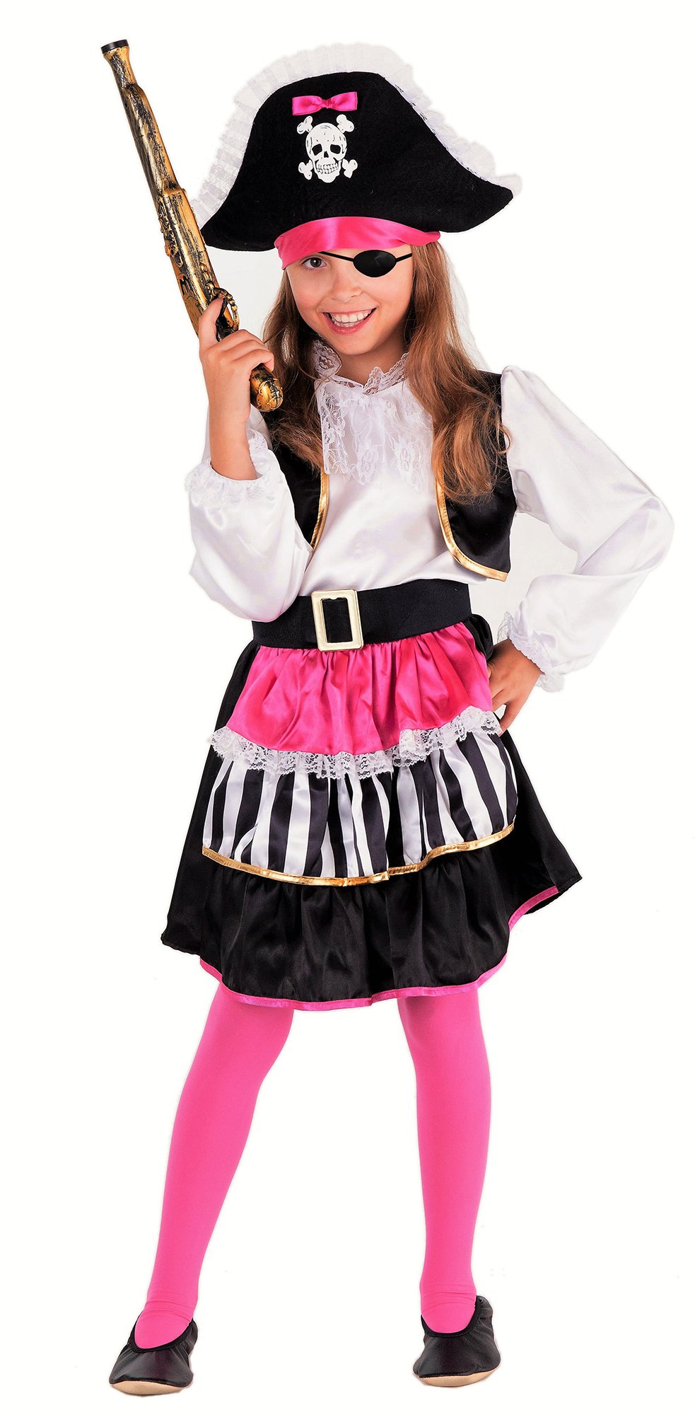 Lady Pirata -Costume da Bambina Rosa/Nero/Bianco - Travestimento di... - Ilgrandebazar