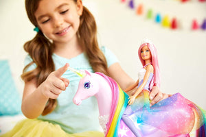Barbie-FXT26 Dreamtopia Playset con Bambola e Unicorno Grande Che Si Illumina con Chioma da Pettinare, Giocattolo per Bambini 3+ Anni, única, FXT26