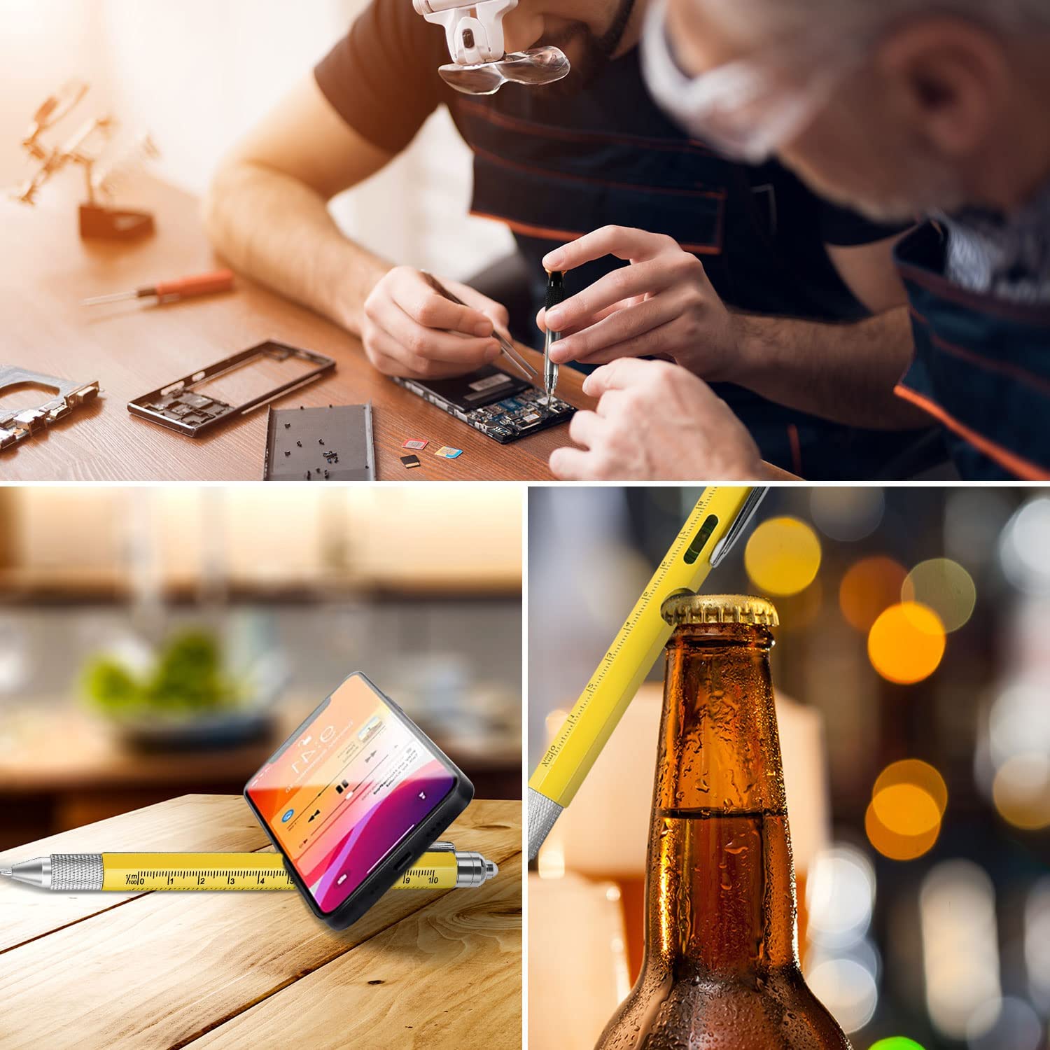 Penna Multifunzione 9 In 1 Per Uomo - Con Cacciaviti, Apribottiglie, Livella E LED - Idea Regalo - Foto 3