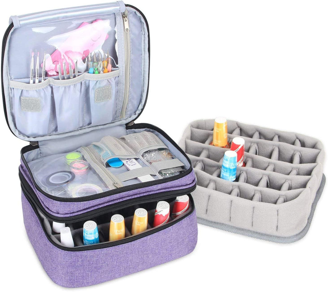 Luxja organizer smalti per unghie, borsa smalti per unghie, valigetta smalti per unghie- Contiene 30 flaconi (15 ml - 0,5 fl.oz), busta di stoccaggio a doppio strato per smalti e manicure, Viola