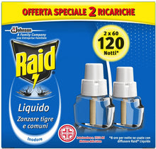 Carica l'immagine nel visualizzatore di Gallery, Raid Liquido Ricarica, Antizanzare Elettrico Inodore, Confezione da 2 Ricariche x 32 ml, 120 Notti
