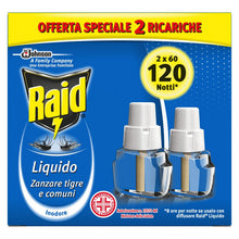Carica l'immagine nel visualizzatore di Gallery, Raid Liquido Ricarica, Antizanzare Elettrico Inodore, Confezione da 2 Ricariche x 32 ml, 120 Notti