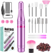 Carica l&#39;immagine nel visualizzatore di Gallery, Fresa per Unghie Professionale, Sicuro, 11 in 1 Portatile kit Manicure e Pedicure Elettrico,20000 RPM Velocità Regolabile, Trapano Chiodo per Casa e Salone con Set Strumenti di Lucidatura Viola