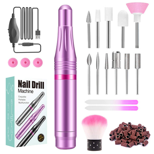 Fresa per Unghie Professionale, Sicuro, 11 in 1 Portatile kit Manicure e Pedicure Elettrico,20000 RPM Velocità Regolabile, Trapano Chiodo per Casa e Salone con Set Strumenti di Lucidatura Viola
