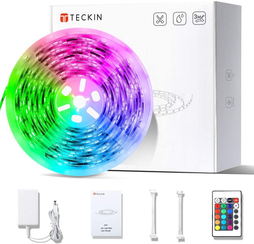 Striscia LED RGB, Strisce LED,TECKIN 5M LED TV Retroilluminazione Striscia,RGB 5050 Luce con 16 Colori,Con telecomando a infrarossi, Adatto per TV, Camera da Letto, Feste e Decorazioni per la Casa