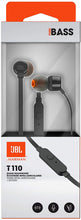 Carica l'immagine nel visualizzatore di Gallery, JBL T110 Cuffie In Ear con Microfono, Cavo Piatto Antigroviglio, Comando a un pulsante, JBL Pure Bass Sound, Nero