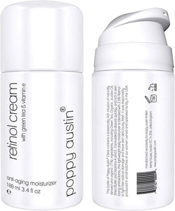 Poppy Austin Miglior Crema al Retinolo per Giorno e Notte - Gigante Flacone da 100ml - Crema Idratante Anti-Invecchiamento per il Viso con Vitamina E, Tè Verde, Burro di Karité & il 2.5% di Retinolo