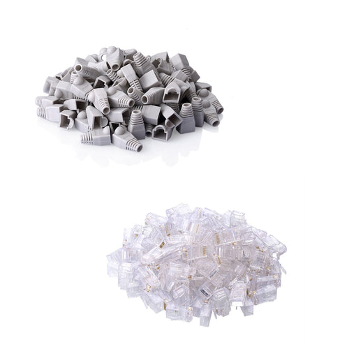 Sienoc 100Pcs 8P8C RJ45 Verbindung+ Knickschutz, 100 Connettore+plug - Ilgrandebazar