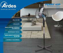 Carica l'immagine nel visualizzatore di Gallery, Ardes Penny AR5AM40P Ventilatore Piantana Altezza Regolabile 3 Pale 40 cm con Oscillazione, Ampia Base 60 cm e 3 velocità Pala 40 cm Piantana base croce