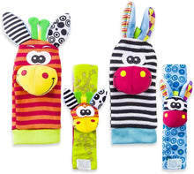 Carica l'immagine nel visualizzatore di Gallery, Baby Rattle Neonato Sonagli Calzini da Polso a Sonaglio per Bambini, Simpatici Animaletti Developmental Soft Toys Bambole per Neonati Neonato, 4 PACK