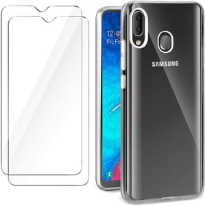 Leathlux Cover Samsung Galaxy A20e Custodia Trasparente + 2 × Pellicola Vetro Temperato Galaxy A20e, Morbido Silicone Custodie Protettivo TPU Gel Sottile Cover per Samsung Galaxy A20e 5.8"