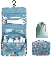 Carica l'immagine nel visualizzatore di Gallery, OrgaWise Borsa da toilette da viaggio Borsa da viaggio pensata da viaggio Borsa cosmetica da donna per trucco da donna invia una borsa impermeabile drwasrting Blu-margherita