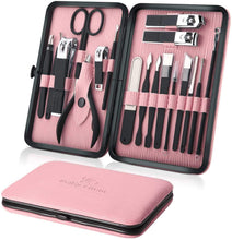 Carica l'immagine nel visualizzatore di Gallery, Tagliaunghie Set Professionale - Grooming Kit Strumenti per Manicure e Pedicure 18pcs con Box (Rosa)