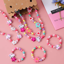 Carica l'immagine nel visualizzatore di Gallery, Herefun 6 Pezzi Gioielli Bambina Collana Braccialetti, Collana Braccialetti Amicizia Bambini Bracciale, Collana e Braccialetti Set Principessa Perline in Legno Regalo Festa Compleanno per Bambina
