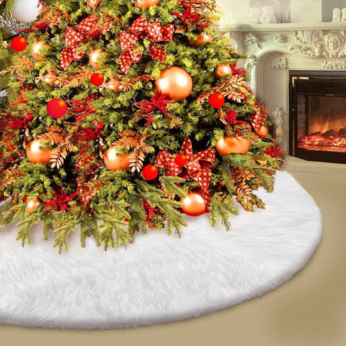 Flysee Albero di Natale Gonna Copertura di Base Bianco Peluche Pannello Esterno Albero Natale per Albero di Natale Decorazione Natalizia, 31 Pollici / 78CM