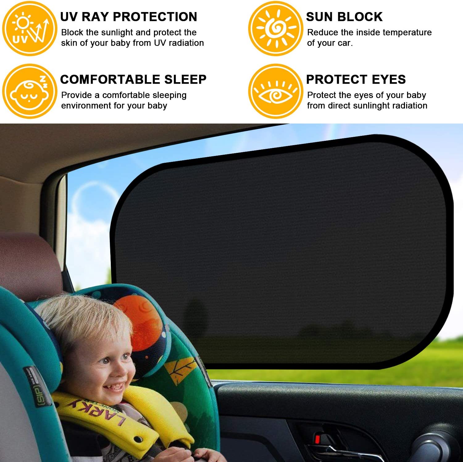 Parasole Auto Per Bambini - Tendine Oscuranti Per Finestrini Con Protezione UV 98% (2 Pezzi) - Foto 3