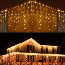 Carica l&#39;immagine nel visualizzatore di Gallery, Luci Natale Esterno Cascata, BrizLabs 8.8M 360 LED Tenda Luminosa Catena Luminosa Interno Luci Stringa Decorazione Natalizie 8 Modalità con Telecomando per Casa Feste Giardino Finestra, Bianco Caldo