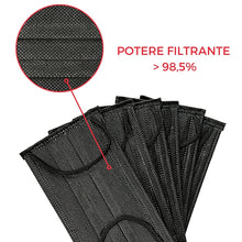 Carica l'immagine nel visualizzatore di Gallery, Mascherina Chirurgica Nera 3 strati, Mascherina Chirurgica italiana di tipo II R Certificata CE 100% Made in Italy - Confezione 50 pezzi (Nero)