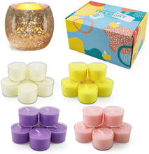 Carica l&#39;immagine nel visualizzatore di Gallery, YUE GANG Candele Tealight Profumate Regalo, 24Pack Includono Portacandele in Vetro Dorato, 8 Ore di Durata, Candele Tealight per la Casa