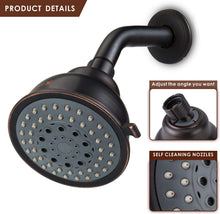 Carica l'immagine nel visualizzatore di Gallery, Soffione Doccia ad Alta Pressione, Voolan Doccetta 10 cm Fissa in Bagno, 5 Modalità di Spruzzo e Soffione Regolabile in Bronzo, Adatto Anche a Bassa Pressione Acqua (Senza Braccio Doccia)