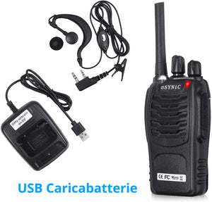 ESYNiC Paio Walkie Talkie Ricaricabile VOX Radio PMR 446MHz 0.5W Frequenza Civile Ricetrasmittente Portatile 16 Canali Singola Banda Woki Toki con USB Caricabatterie per Negozio Sopravvivenza Ciclismo