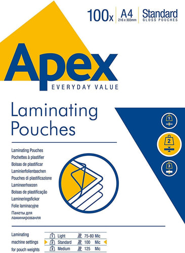 Apex Pouches per Plastificatrice, A4, 100 Pezzi