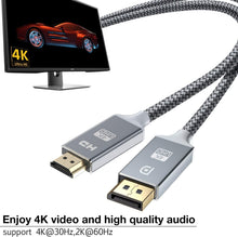 Carica l'immagine nel visualizzatore di Gallery, Snowkids Cavo DisplayPort a HDMI 1.4-1,8m 4K Ultra HD Maschio Adattatore Display Port a HDMI-Nylon Intrecciato Non bidirezionale DP to HDMI Ports Cavo Supporto dell, Lenovo,HP (Grigio-1.8M)