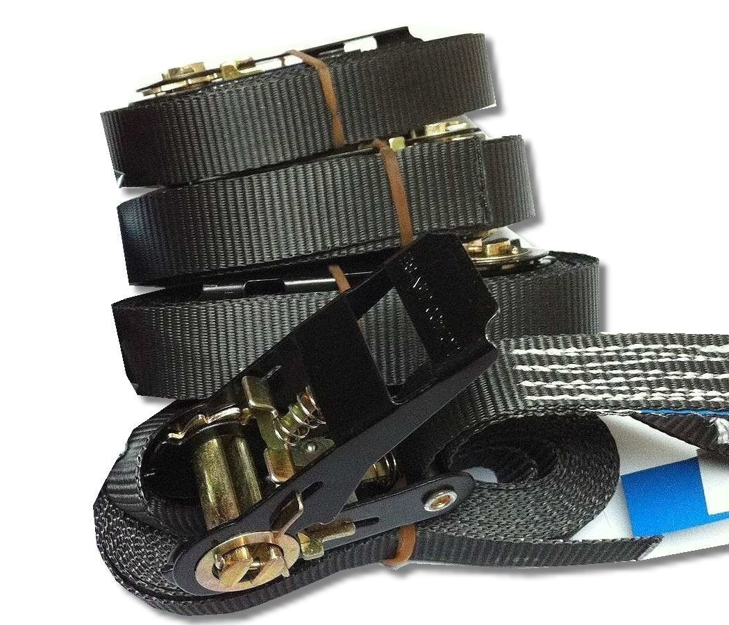 Set da 4 Cinghie con cricchetto, colore a scelta, lunghezza 5 metri, nero - Ilgrandebazar
