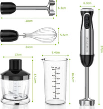 Carica l'immagine nel visualizzatore di Gallery, Bonsenkitchen Frullatore a Immersione Multifunzione 4 in 1, Minipimer in Acciaio Inox, 1000 W, 20 Velocità Regolabili, con Frusta, Tritatutto da 500 ml e Misurino da 700 ml, HB3203