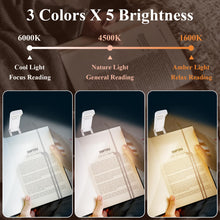 Carica l'immagine nel visualizzatore di Gallery, Alyvisun Luce da Lettura, 3 Modalità di Colore e 5 Livelli di Luminosità Regolabili, [Funzione Timer e Ricaricabile via USB], Lampada da Libro con Clip, Autonomia 80 ore (bianco)