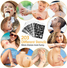 Carica l&#39;immagine nel visualizzatore di Gallery, Winpok Kit Tatuaggi Temporanei, 48 Colori Tatuaggi Glitter Impermeabili Non Tossici con 203 Stencil, Tattoo Tatuaggi per Bambini Adulti Festa Carnevale, Regalo Ragazzo Ragazza