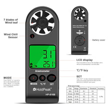 Carica l&#39;immagine nel visualizzatore di Gallery, Anemometer Handheld Wind Speed Meter Gauge HoldPeak 816b Anemometro Digitale - Ilgrandebazar