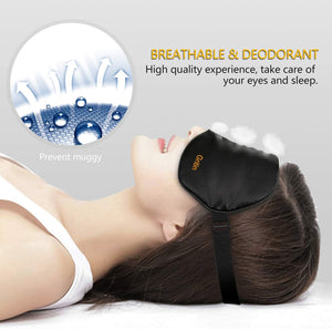 Mascherina per Dormire, Gritin Mascherina per Occhi in 100% Seta Naturale Pura 100% bloccare la Luci per Donna e Uomo con Tappi per Orecchie e Cinghia Comoda Orientabile (Nero)