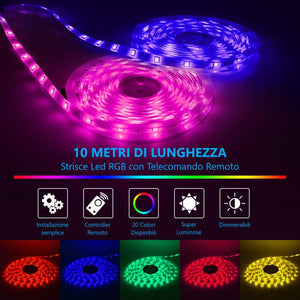 MROTY ITALIA | Striscia LED RGB 5050, Strisce LED, Luci LED - Alimentatore e Telecomando a 44 tasti, 12V 5A, 300 LED - Decorazioni Interno ed Esterno per vari eventi - Ultimo modello, Tecnologia 2020