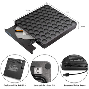 Masterizzatore CD Dvd Esterno,Lettore Esterno per PC Portatile dvd-1, Nero - Ilgrandebazar