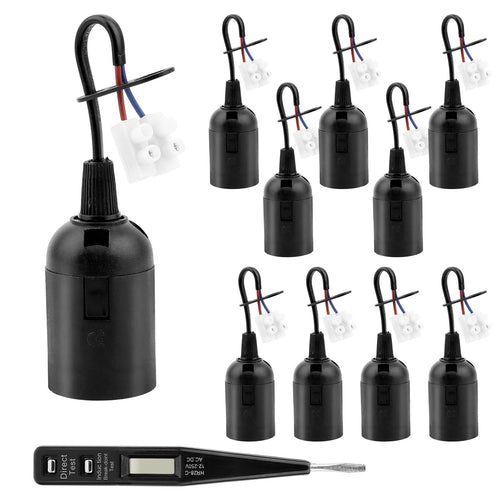10 Pezzi Portalampada E27 Portalampade Porta Lampade E27 Porta Lampada E27 con Cavo E27 Portalampada Porta Lampadina Porta Lampada per Bottiglia con 1 Pezzi Tester di Tensione | Nero