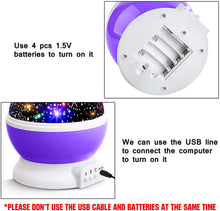 Carica l'immagine nel visualizzatore di Gallery, KKTICK Stelle Lampada, Proiettore Stelle Luce Notturna per Bambini con 4 Colori Lampadine LED 3 Offrire 8 Combinazioni Diverse Cosmos Stella Lampada Ruotabile Proiettore Luci per Regali-Viola