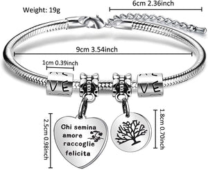 Angelra Bracciale da Donna con Ciondolo In Acciaio,"Chi Semina Amore Raccoglie la Felicita" Misura regolabile Incisione Argento Braccialetto (Style 2)