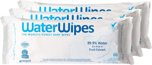 WaterWipes Salviette Umidificate, Salviette Neonato per Pelli Delicate, 99.9% di Acqua Purificata, Non Biodegradabile, 60 Unità (Confezione da 4) Non biodegradabile 60 Unità (Confezione da 4)