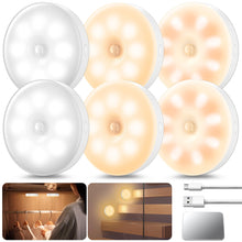 Carica l'immagine nel visualizzatore di Gallery, daphomeu 6 Pezzi 8 LED Luce Notturna LED Ricaricabile USB, Luce a induzione Interna, Luce Notturna Sensore Movimento, per Armadietto, Scale, Cucina, Corridoi, Camera