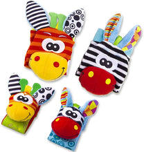 Carica l'immagine nel visualizzatore di Gallery, Baby Rattle Neonato Sonagli Calzini da Polso a Sonaglio per Bambini, Simpatici Animaletti Developmental Soft Toys Bambole per Neonati Neonato, 4 PACK