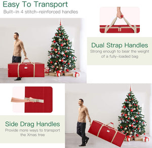 Housolution Borsa Portaoggetti per Albero di Natale, Custodia per Alberi Smontati Fino a 8 Piedi, Sacca Borsa in Oxford 600D con Manici a Fibbia e Doppia Cerniera per Alberi Artificiali, Rosso + Oro