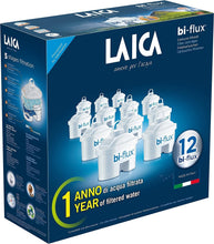 Carica l&#39;immagine nel visualizzatore di Gallery, Cartuccia filtrante per acqua LAICA Bi-Flux – Preserva i sali minerali riducendo cloro e metalli pesanti – Riduce la durezza dell&#39;acqua del rubinetto – Filtro per brocche d&#39;acqua, confezione da 12