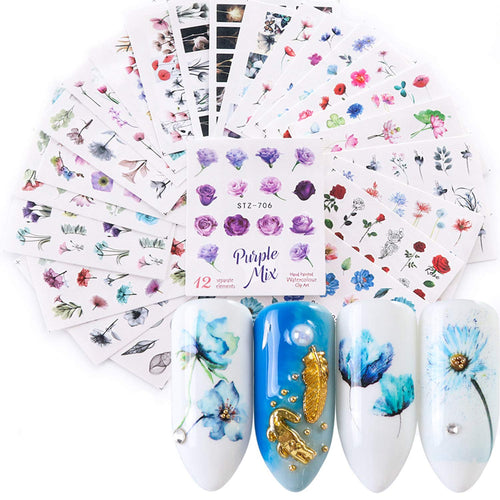 Adesivi Floreali per Nail Art, Kapmore 24PCS Decalcomanie Fai M, Multicolor - Ilgrandebazar