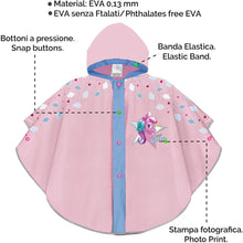 Carica l&#39;immagine nel visualizzatore di Gallery, PERLETTI Mantellina Pioggia Bambina Unicorno Rosa - Poncho Antipioggia Baby Unicorn con Cappuccio e Bottoni - Kway Bimba per Bambine con Nuvolette - Impermeabile Taglia 3 4 5 6 Anni Rosa 3-6 anni