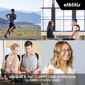 Correttore Postura Uomo Donna - Athlitis - Fascia Posturale Spalle e Schiena Regolabile, Supporto per Schiena Dritta e Raddrizza Spalle, Fascia Elastica ed E-Book inclusi