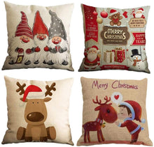 Carica l'immagine nel visualizzatore di Gallery, Yidaxing Natale Federa per Cuscini Cotone Biancheria 4 Pack Buon Natale Babbo Alce per divani Decorativo Biancheria Cuscino copricuscini Divano Caso Federa(45x45cm)